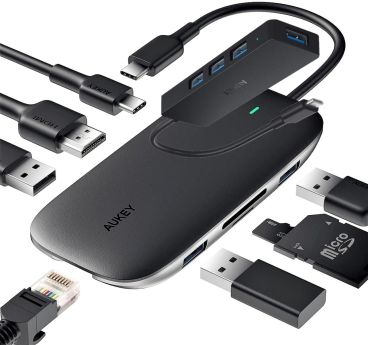 AUKEY Link PD USB-C Hub with HDMI USB 3.0 SD microSD Card Reader Meta Description