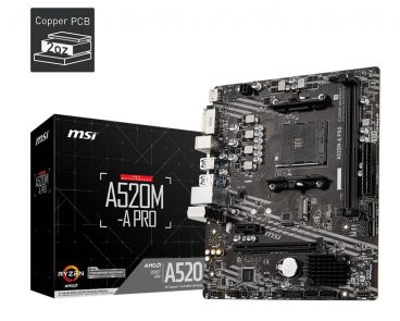 MSI A520M-A PRO Motherboard | AM4 | 2x DDR4 | DVI/HDMI | USB 3.2 | mATX